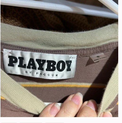 Playboy by Pacsun Tee Mens Size S Pleasure For All Brown Striped Free Ship