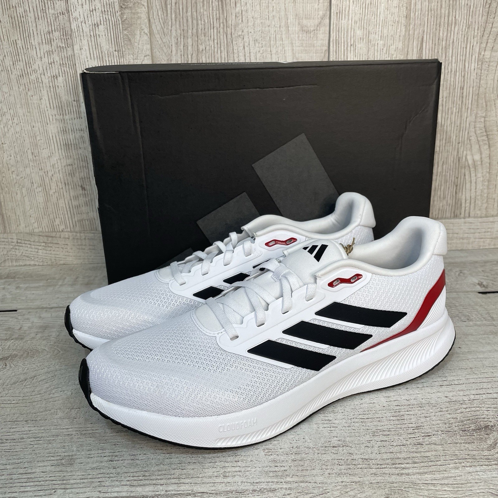 Adidas Runfalcon 5 Men’s Sz 12 White Black Red Scarlet Jog Walk Shoes IE8818 New