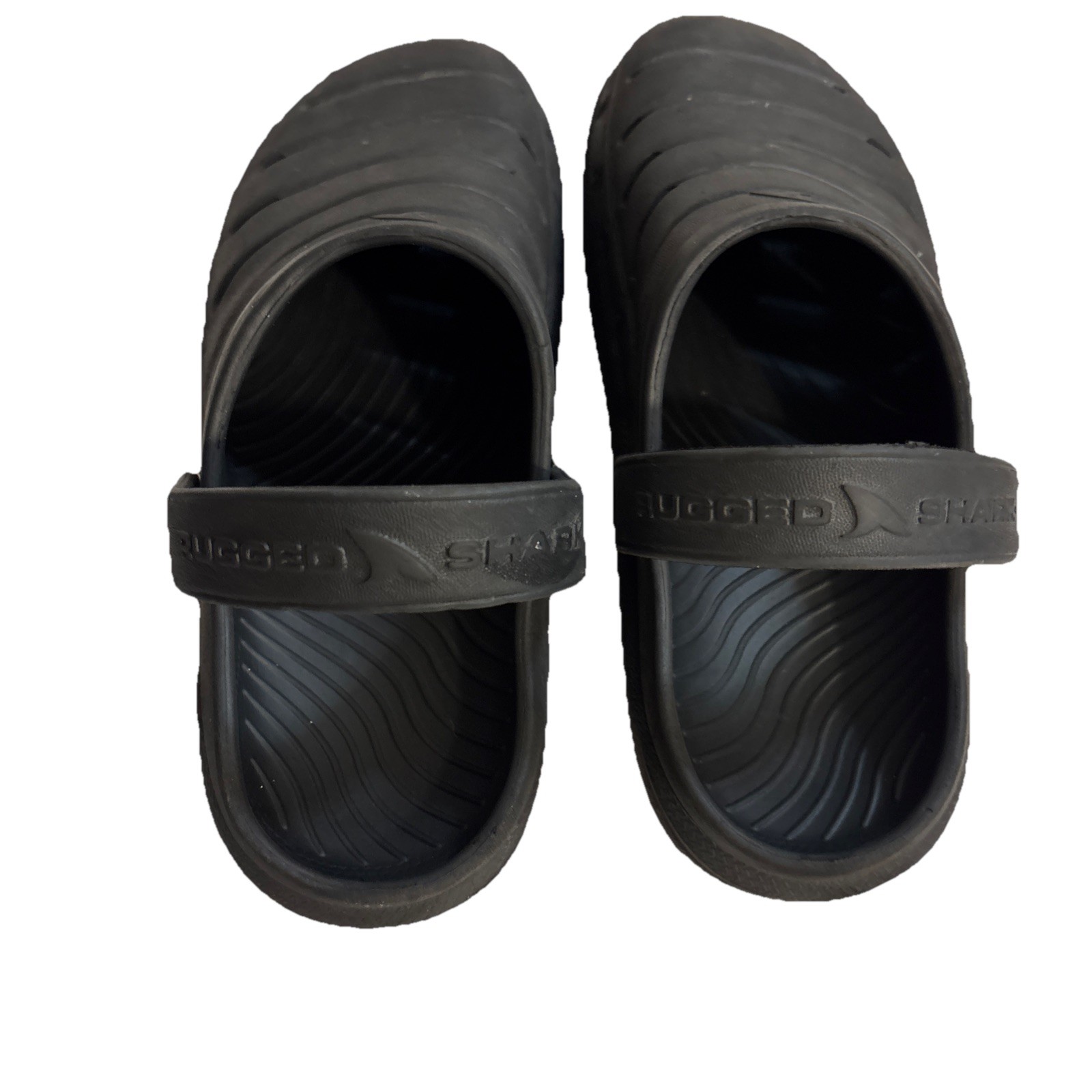 Rugged Shark Clog Sandals Size 7 Black Slip On Rubber Water Shoes