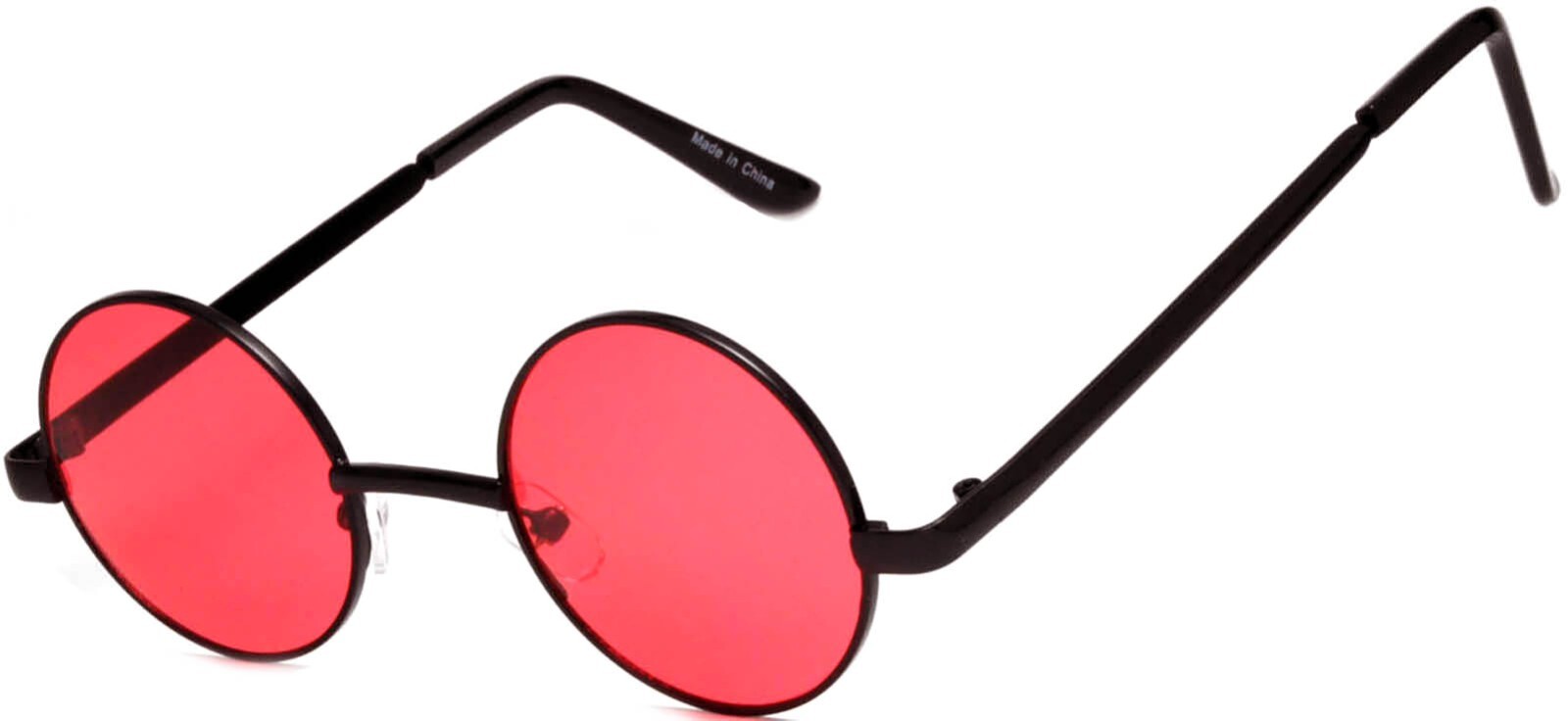 ROUND SUNGLASSES RED LENS HIPPIE HIPSTER RETRO BLACK METAL FRAME 43 MM