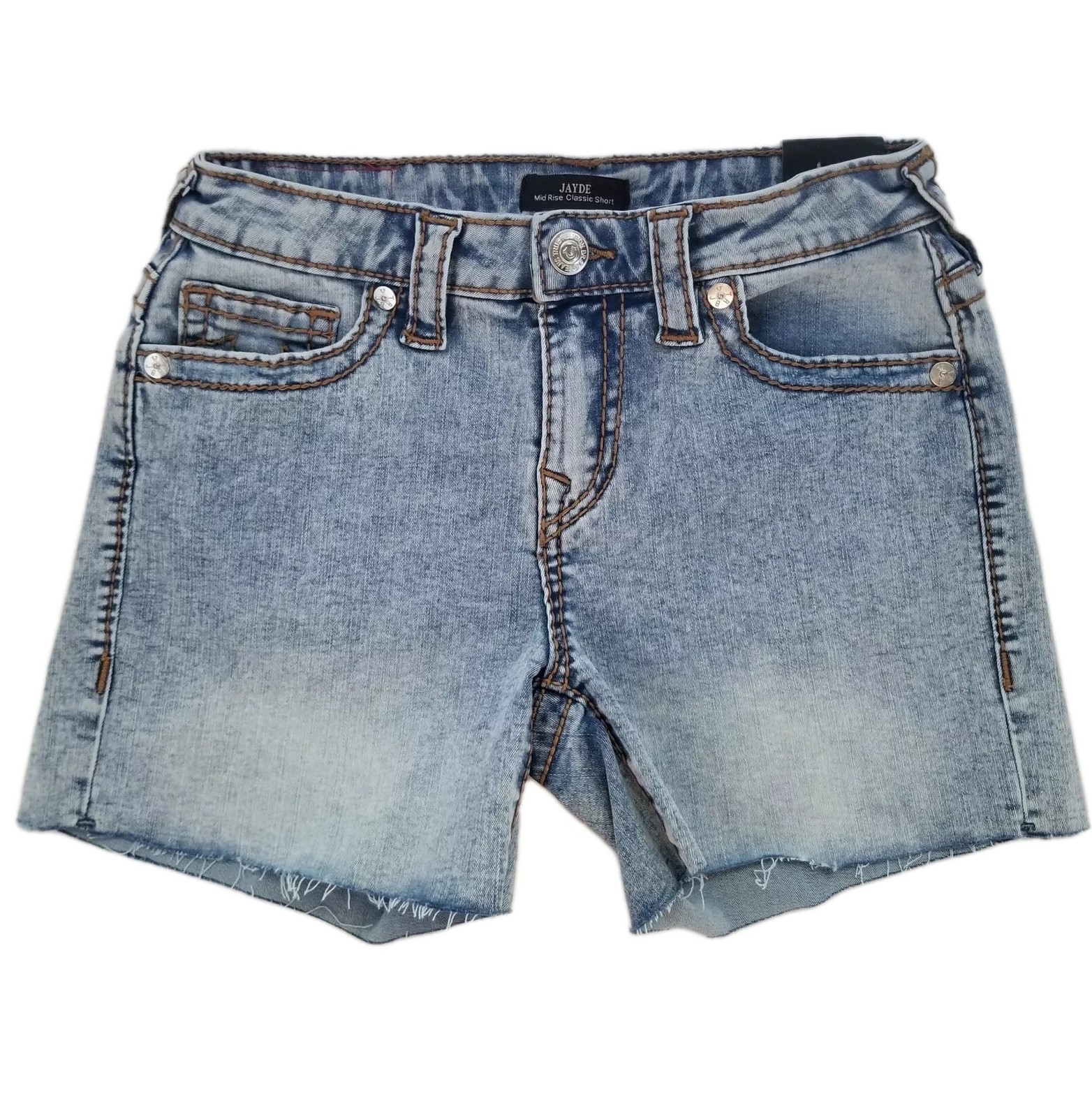 True Religion Jayde Light Wash Denim Mid Rise Classic Shorts Size 27 $159