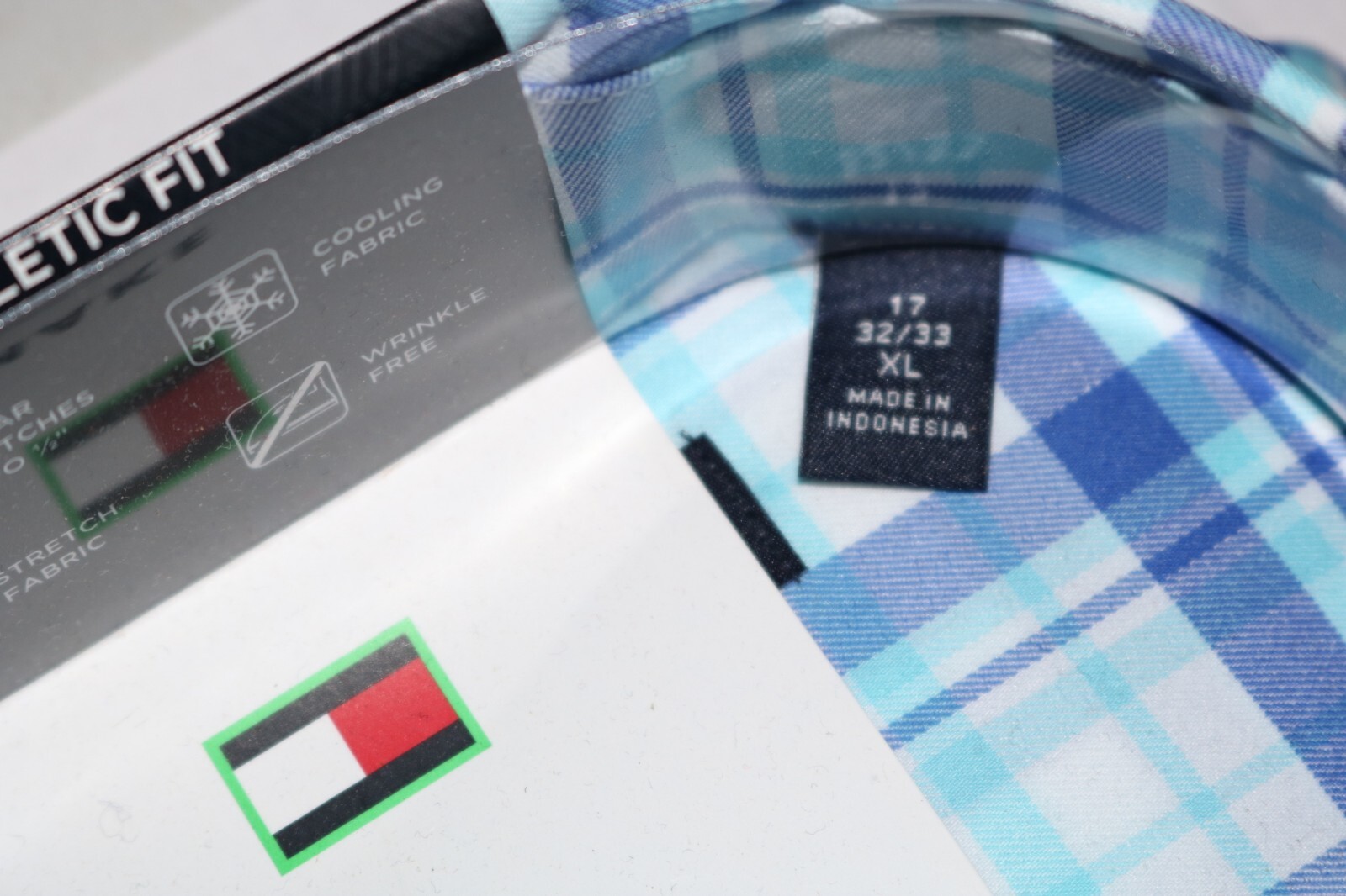 Tommy Hilfiger Mens THFLEX Sky Plaid Athletic Fit Stretch Button Up Shirt XL NWT