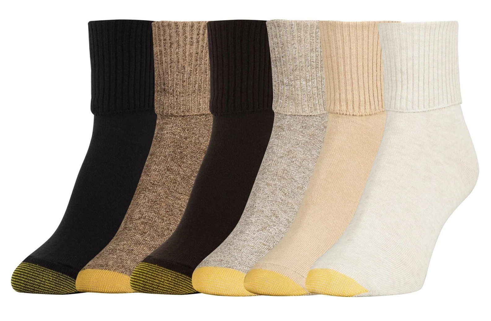 6 Pair x GOLDTOE Women’s Classic Turn Cuff Socks 1 Pair Each Color Size 6-9