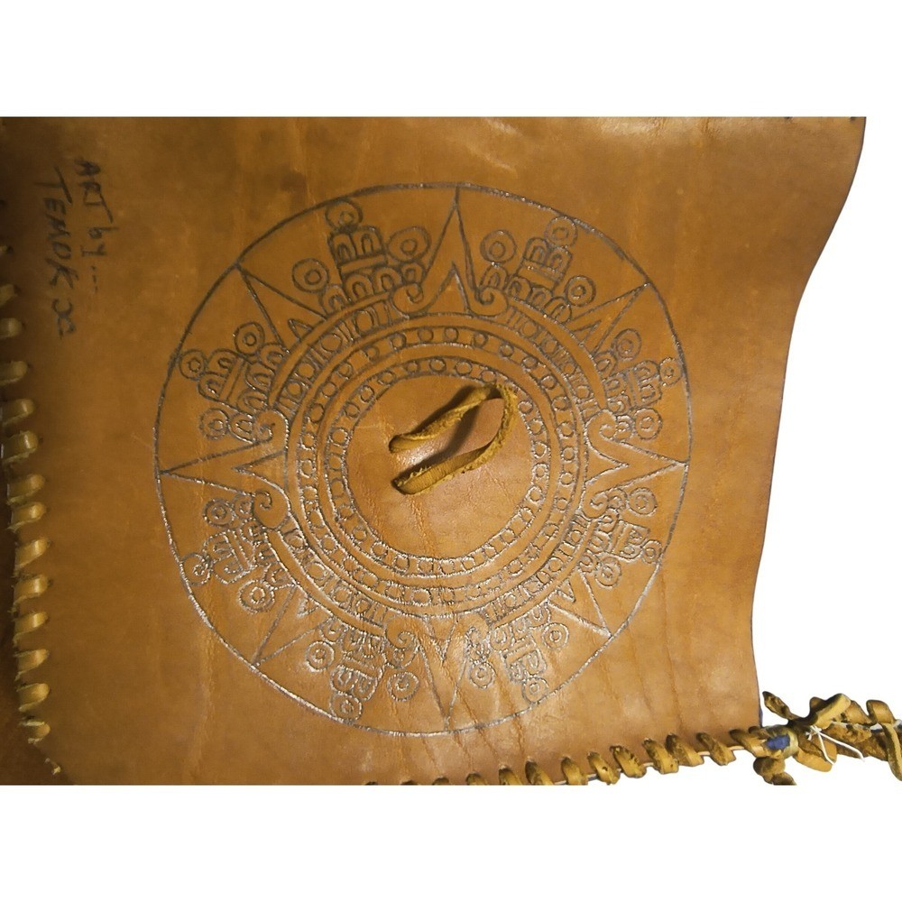 Handmade Leather Crossbody Bag Temok Art Boho Aztec Sun Design Purse Unused New