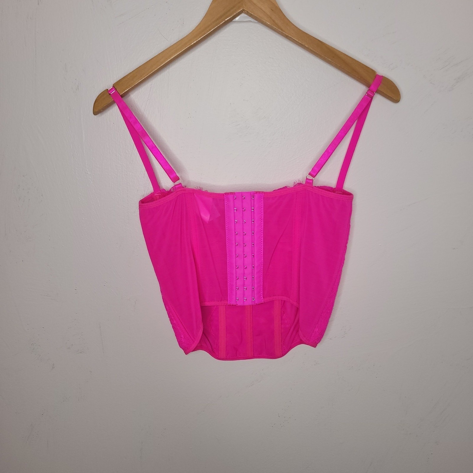 Womens Bustier Corset Top Lingerie Neon Pink Size Medium Underwire Adjustable
