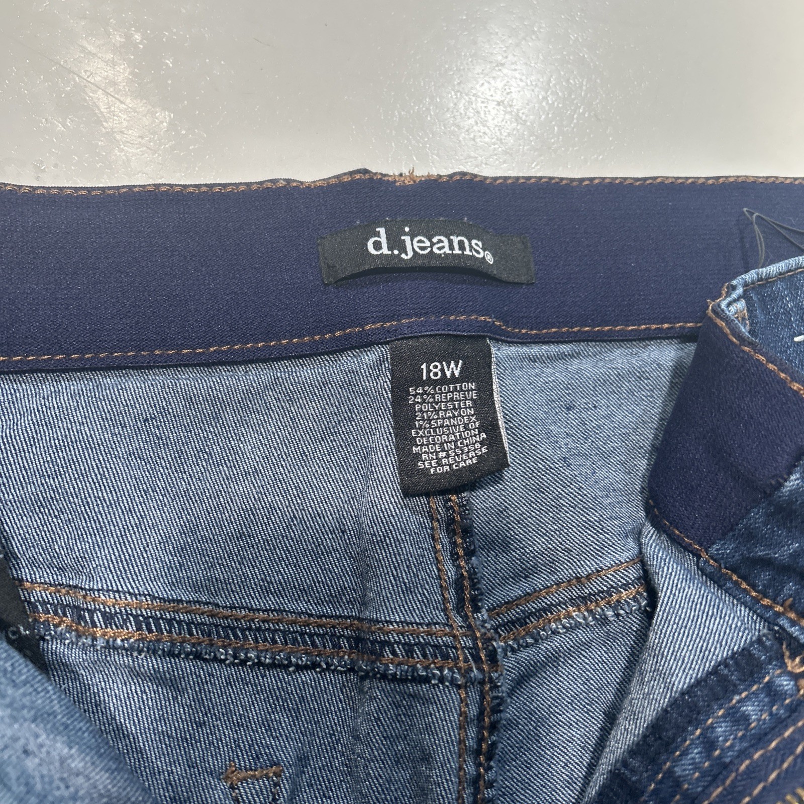D Jeans 18w Elastic Waist 5 Pocket Button Zip Fly Blue