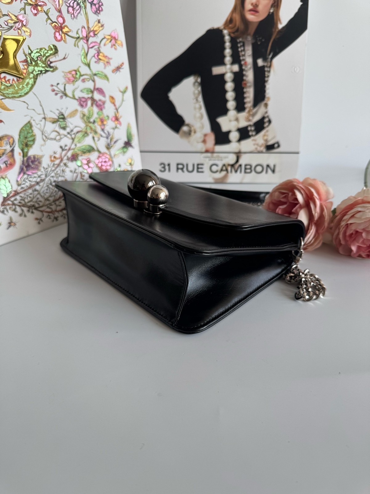 Dior Pre-Owned Authentic Chain Bag Black 21×13×6cm Silver