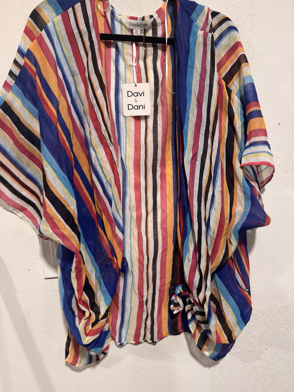 Davi&Dani Multicolored Striped Kimono Open-Front Lhtweight Boho Cardigan Top 1XL