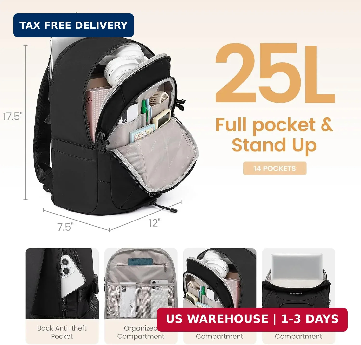 LOVEVOOK Mens Backpack with Giant Tumbler Holder Pocket,15.6 Inch Everyday Lapto