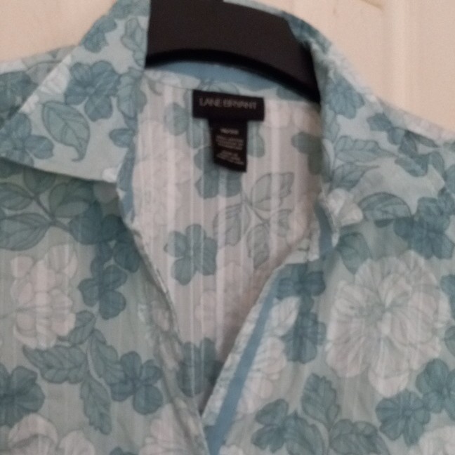 Lane Bryant Women’s Plus 18/20 Blue White Floral Collared 3/4 Sleeve Blouse