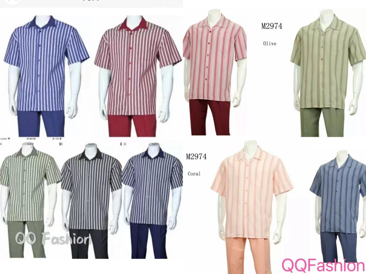 Men’s 2pc Walking Suit Short Sleeve Casual Shirt & Pants Set M2969. M2974