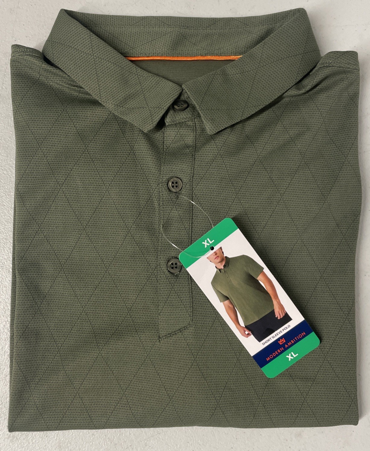 MODERN AMBITION Mens Short Sleeve Polo Shirt GREEN Wicking XL Pattern Performanc