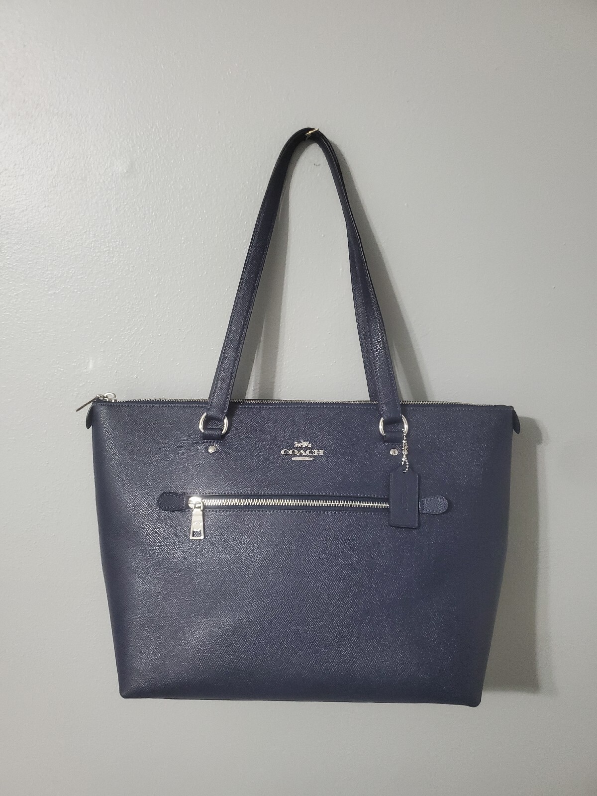 Coach F79608 Crossgrain Leather Gallery Tote Blue Front Pocket