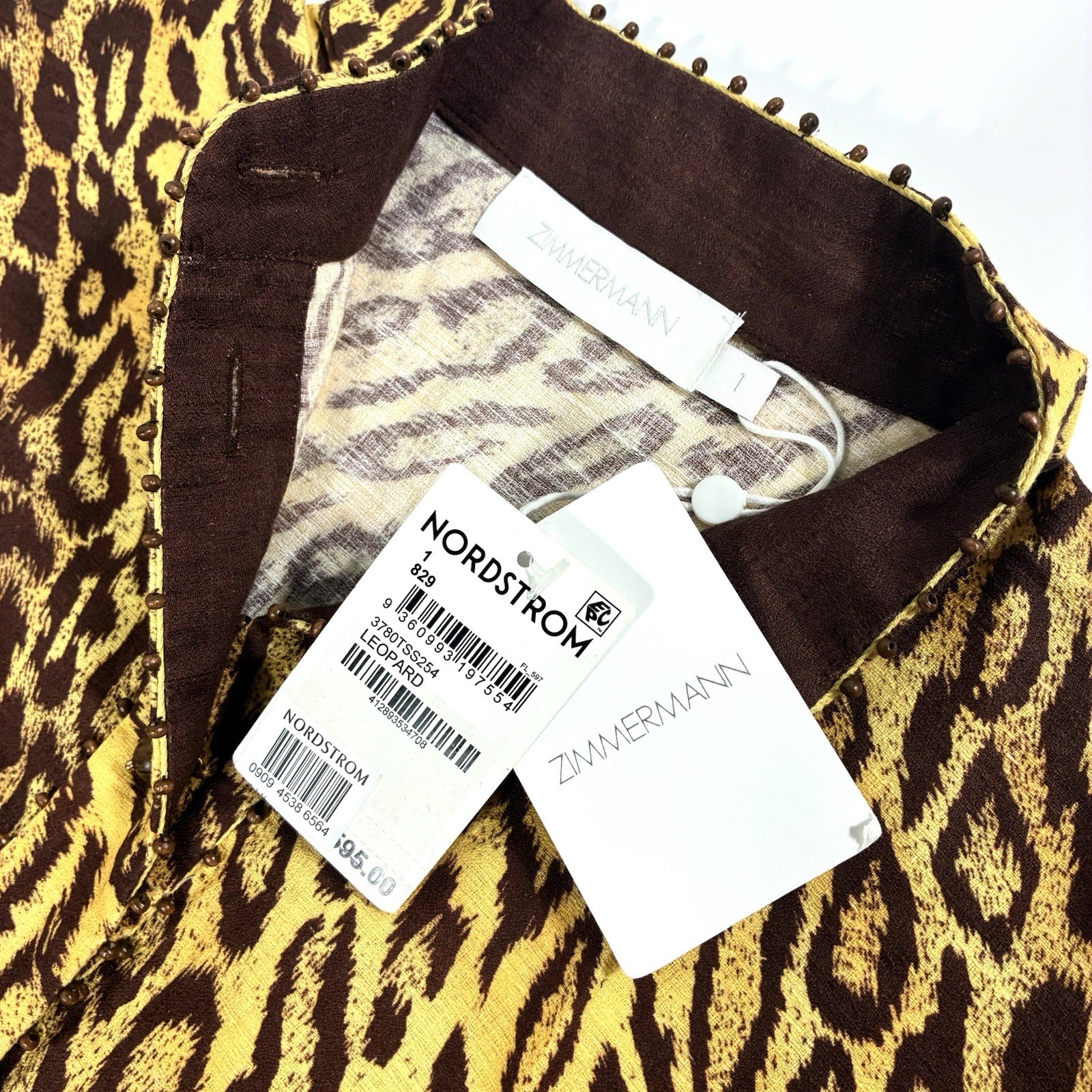 Zimmermann Coco Bead Embellished Leopard Print Cotton Shirt US 6 AU 1 Loose NWT