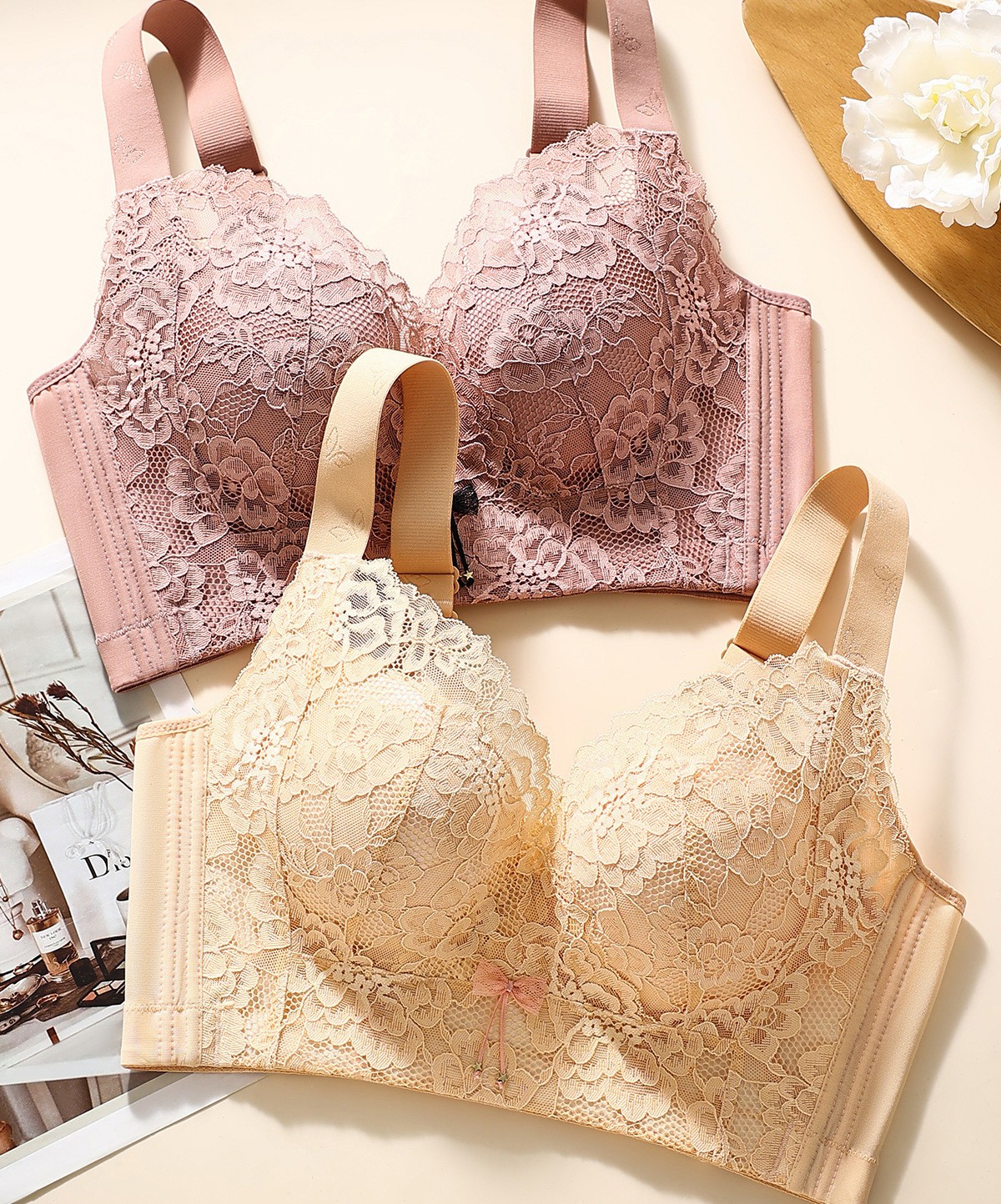 Women Bras Full Coverage Lace Wireless Push up Plus Size Underwear 33651
