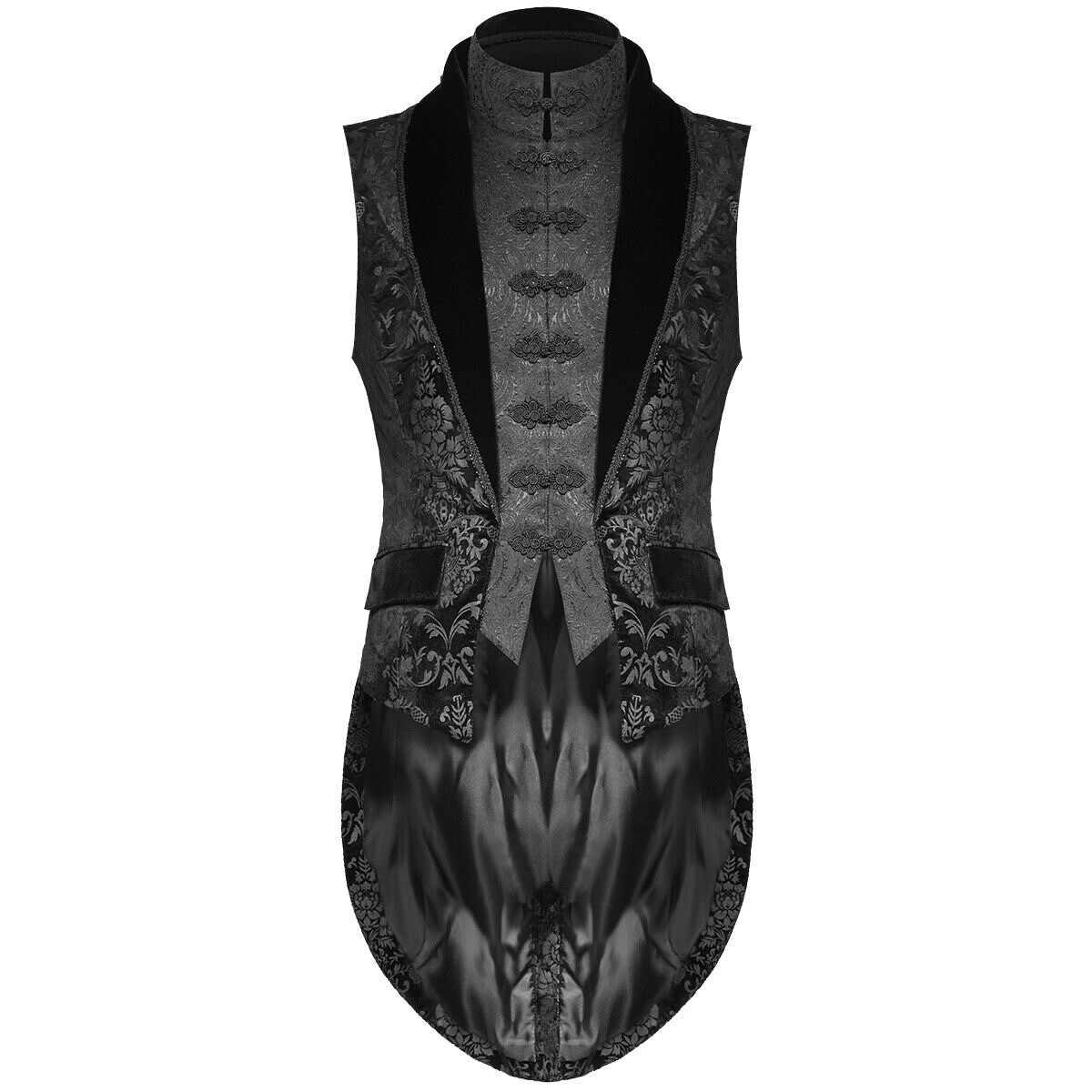 Men’s Black Vest Waistcoat Tailcoat Black Brocade Damask Gothic Steampunk Victor