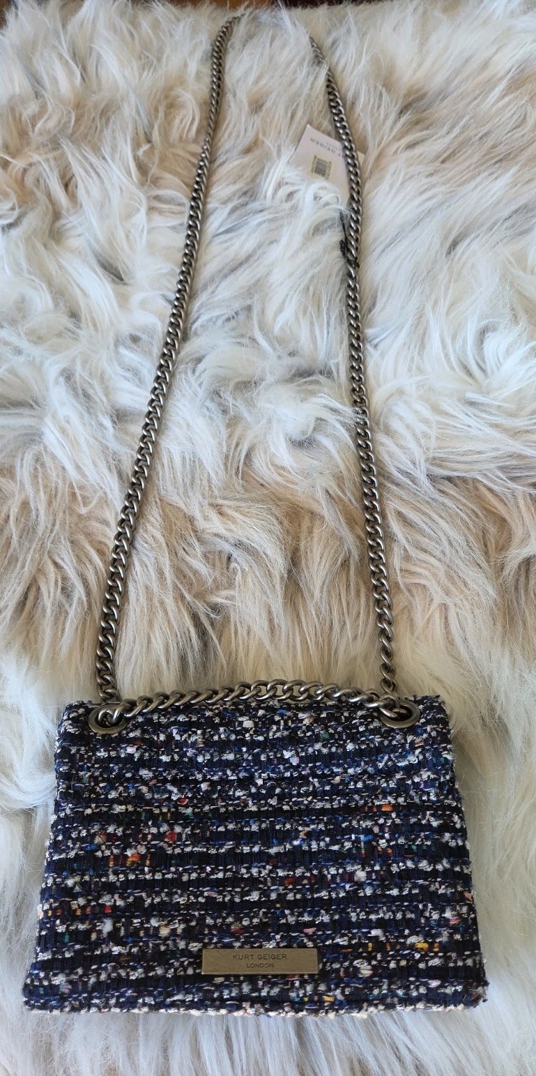 Kurt Geiger Mini Kensington Tweed Metallic Dark Multi Color Blue Bag NWT