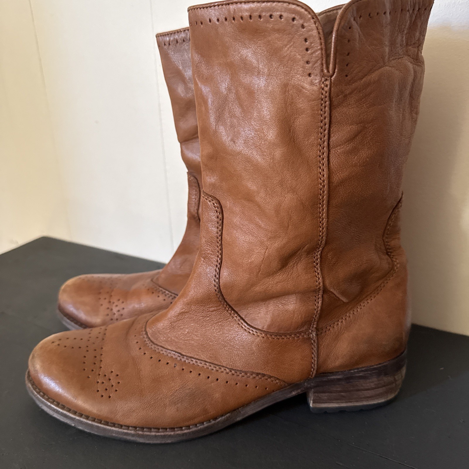Sam Edelman Leah Women’s Leather Boots Whiskey Brown Size 8 1/2 M Vibram Sole