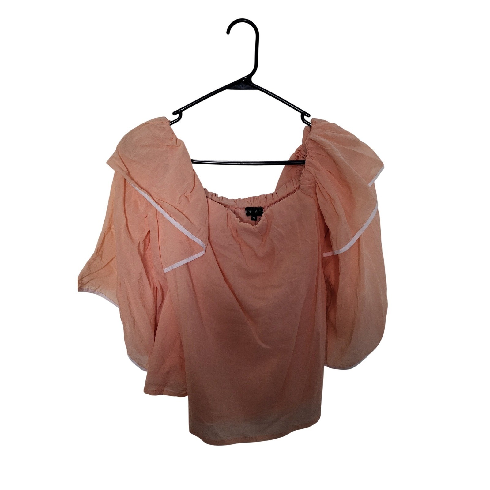 1. STATE Blouse Womens S Apricot Off-the-Shoulder Tiered Ruffle Sleeve NWT