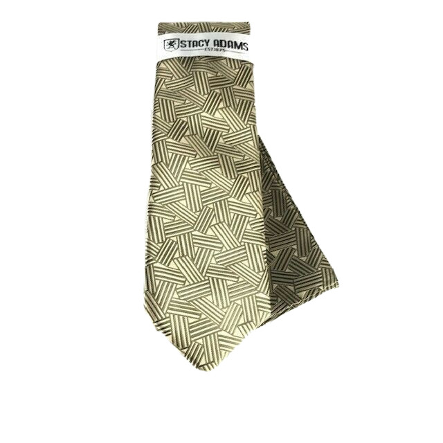 Stacy Adams Men’s Tie Hanky Set Beige Brown Handmade Classic 3.25 Inches Wide