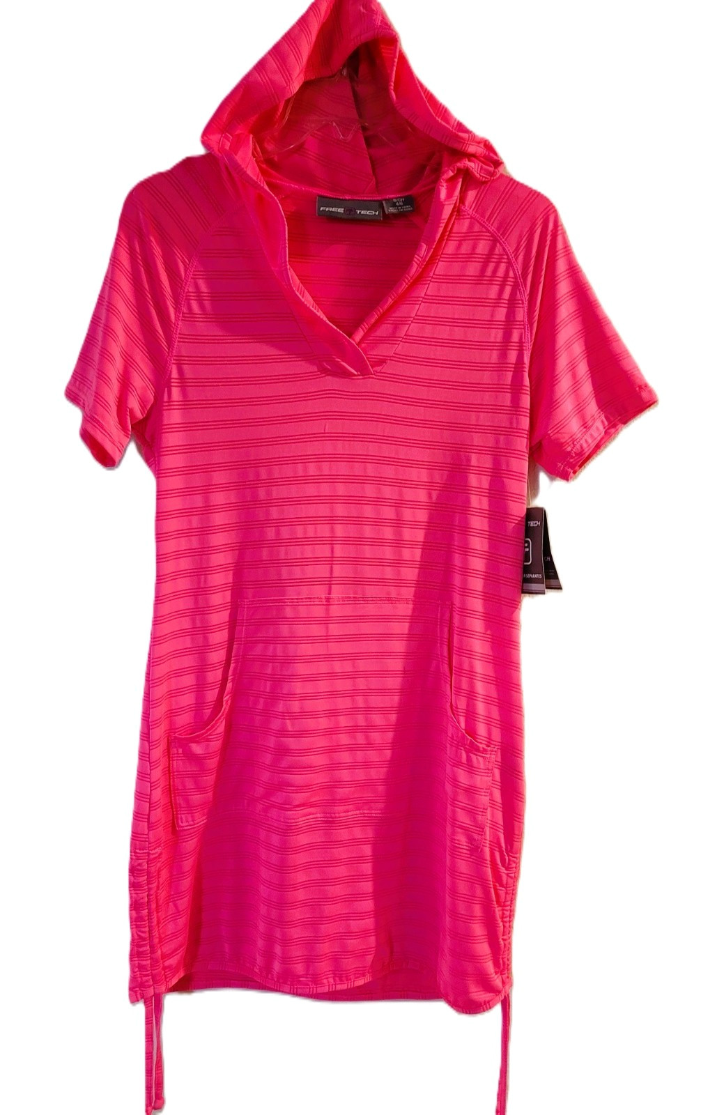 Free Tech Women’s Small S Pink Striped Pullover Hoodie Activewear Long Sleeve