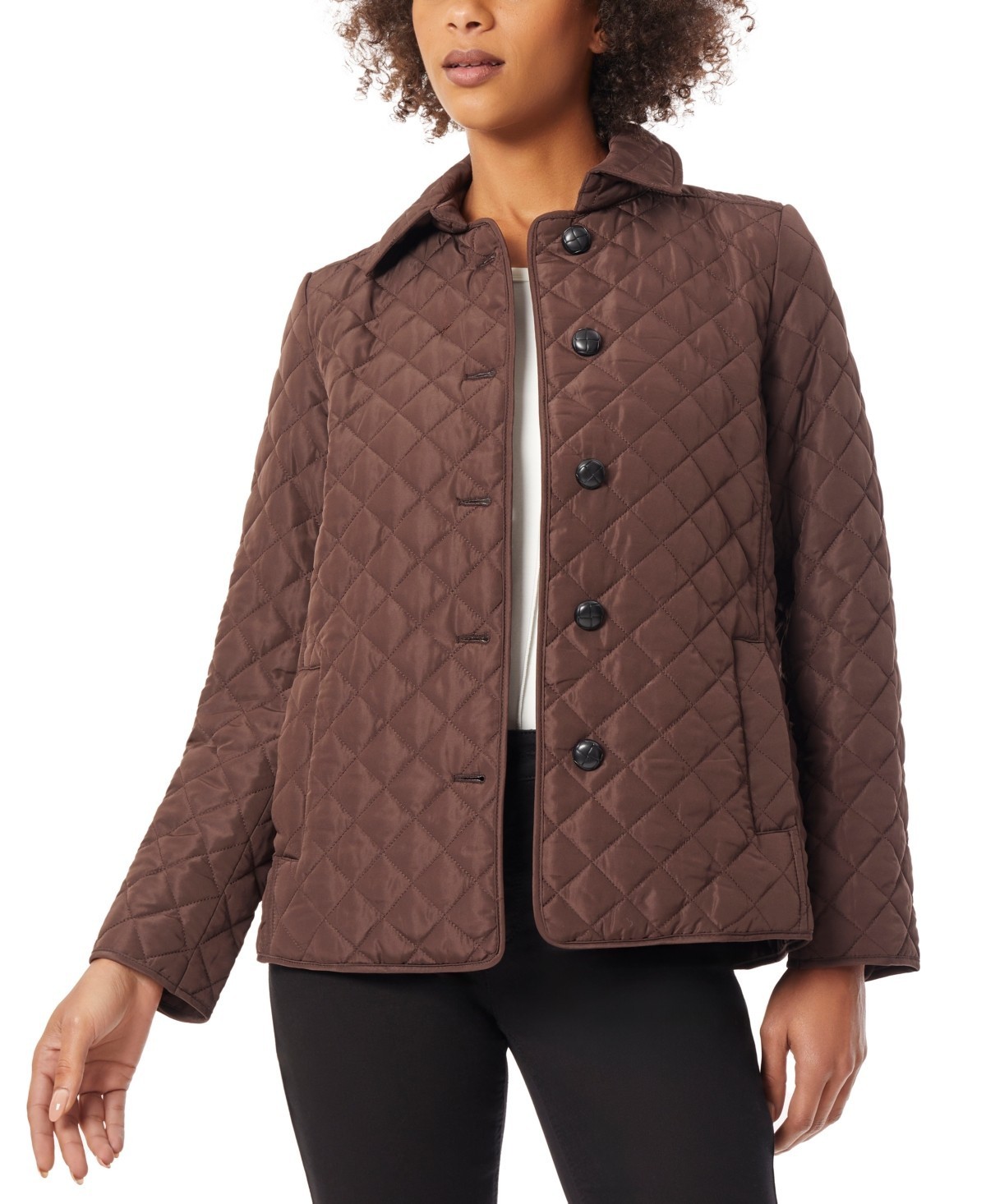 Jones New York Diamond-Quilted Button-Up Jacket Women’s M Cola Collared L/S