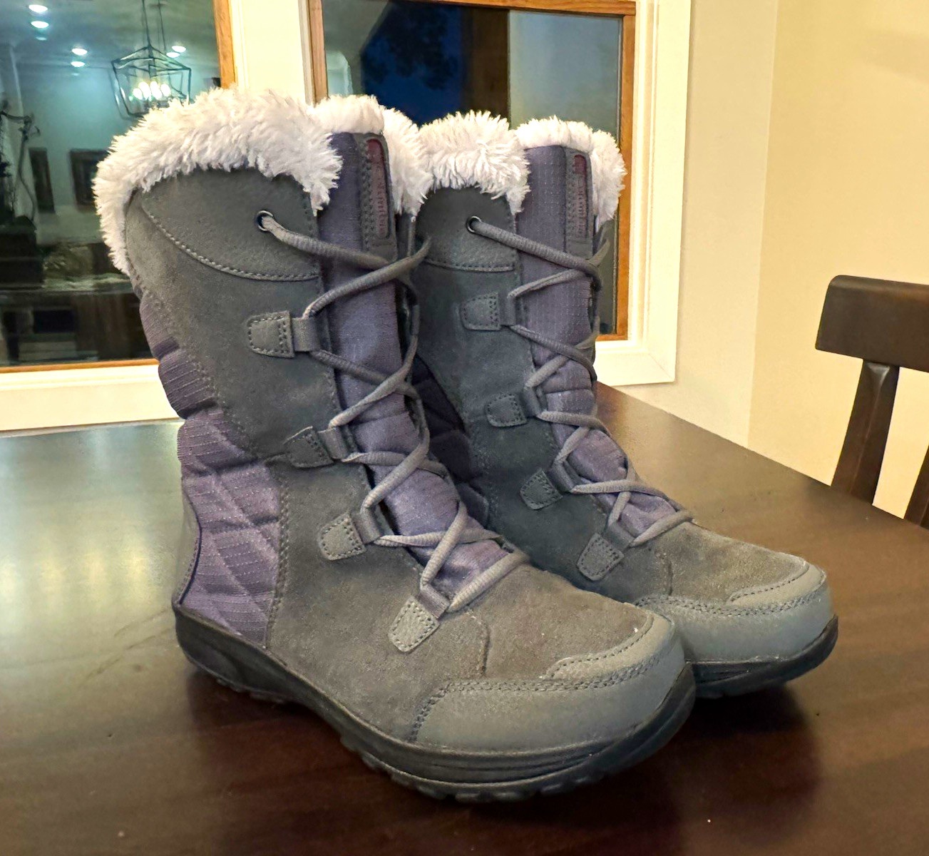 Columbia Ice Maiden II Women’s Gray Lace-Up Fur Trim Insulated Snow Boot US 10