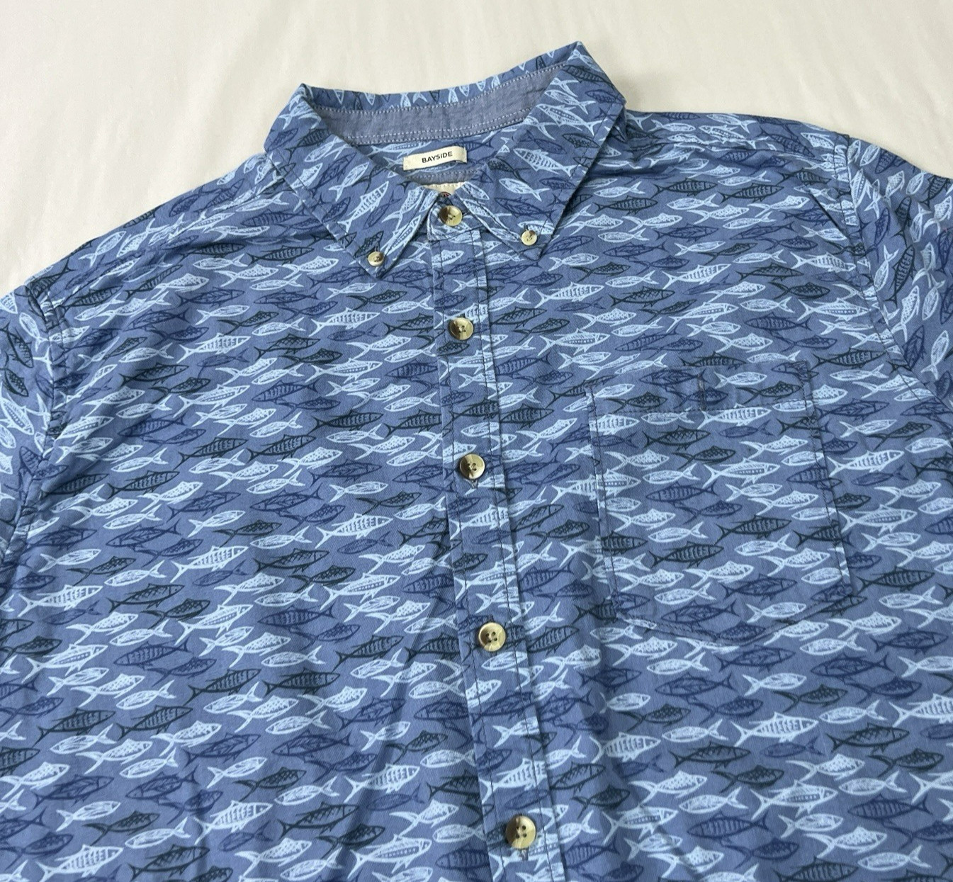 Field & Forest Shirt Mens XLT XL Tall Blue Bayside Fish Stretch Outdoor Fishing