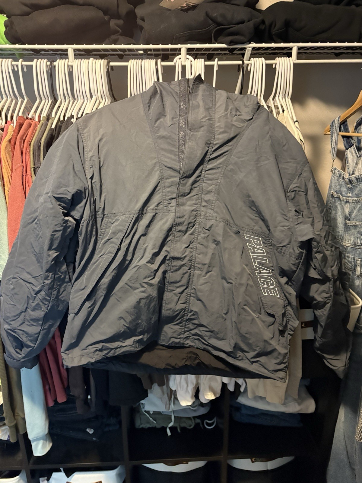 Palace Men’s Full Zip Hooded Jacket Gray XL Logo Zip Closure Regular Fit
