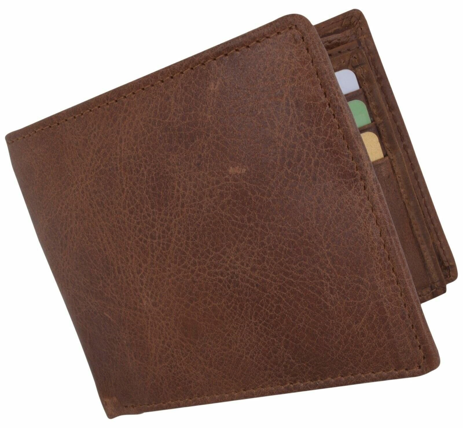 Premium Leather Mens Bifold Center Card ID Flap Tan Wallet Gift Box by Cavelio