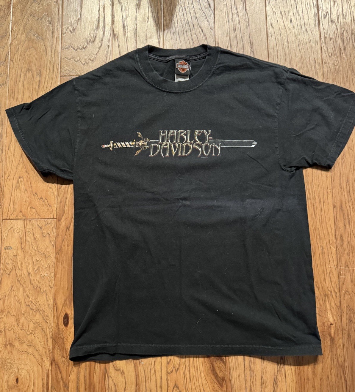 Harley Davidson Shirt Mens L Black Tribal Colorado Motorcycle Sword Dagger Tee