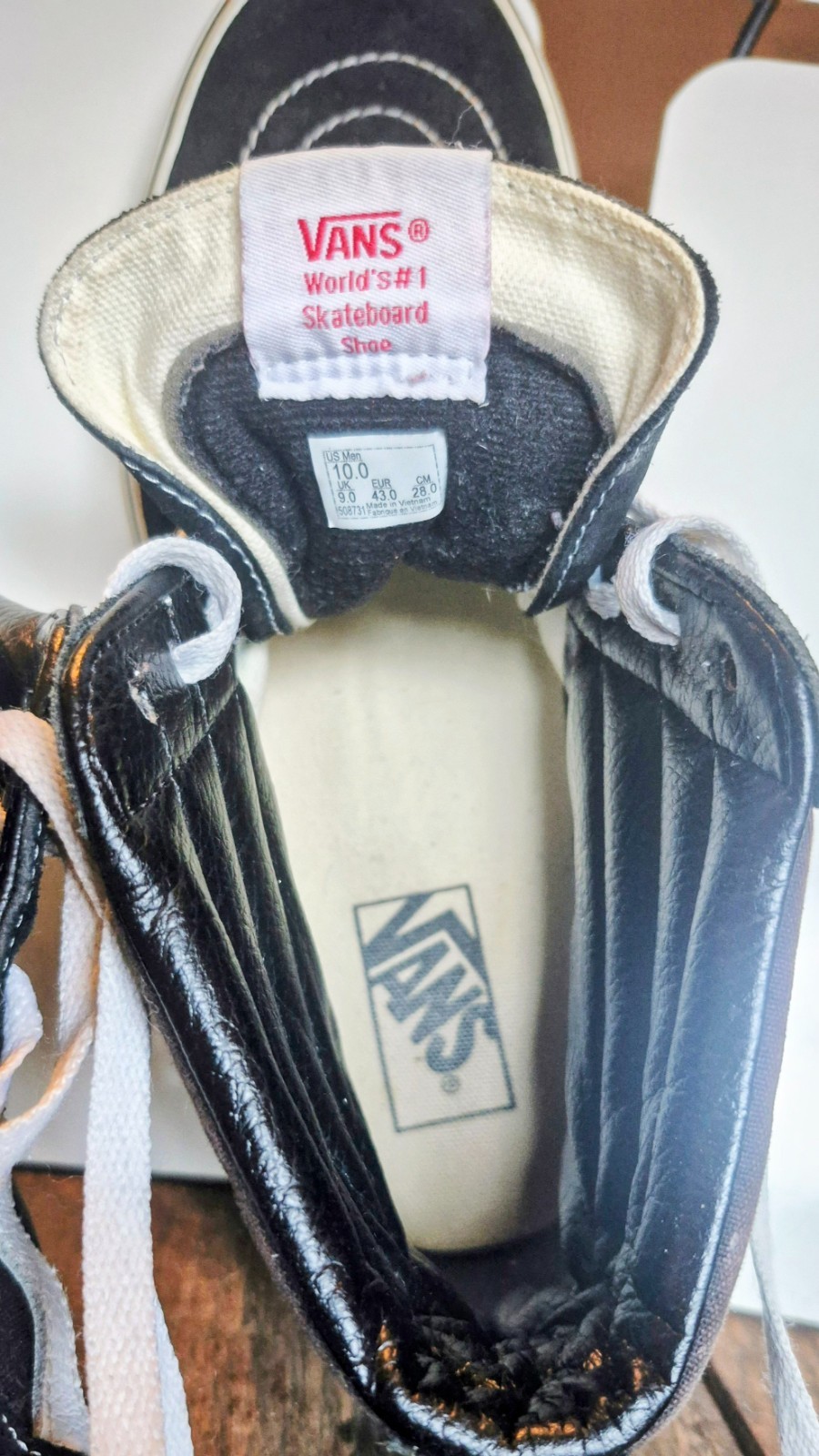 Vans SK8 HI Black White Canvas High Top Skateboard Shoes Size W-7.5 M-6 Ex Con