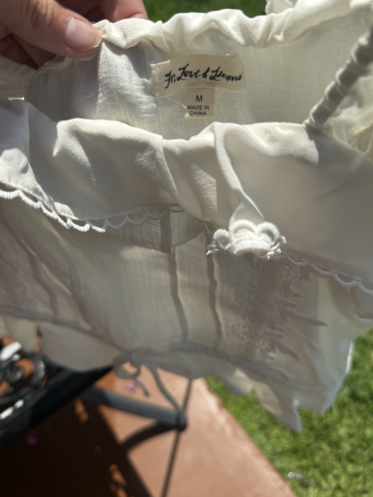 For Love & Lemons Off Shoulder White Lace Peplum Blouse Top Women’s Medium Boho