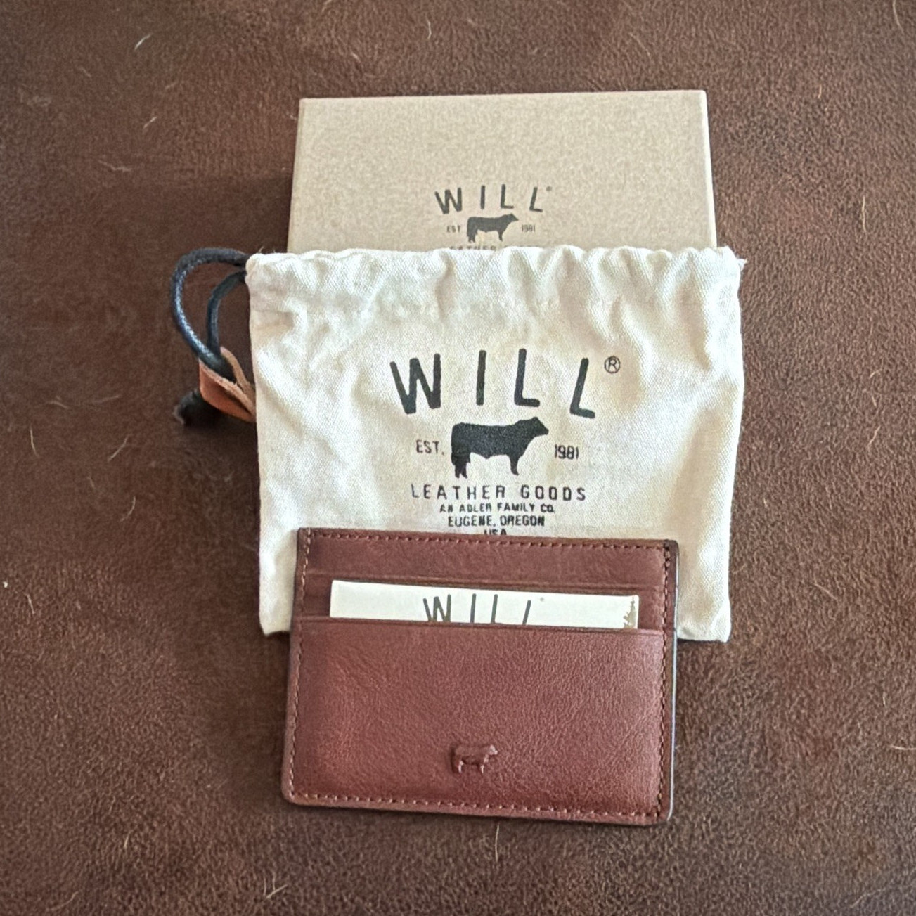 WILL Leather Goods Men’s Brown Leather Pocket Card Holder with ID Window