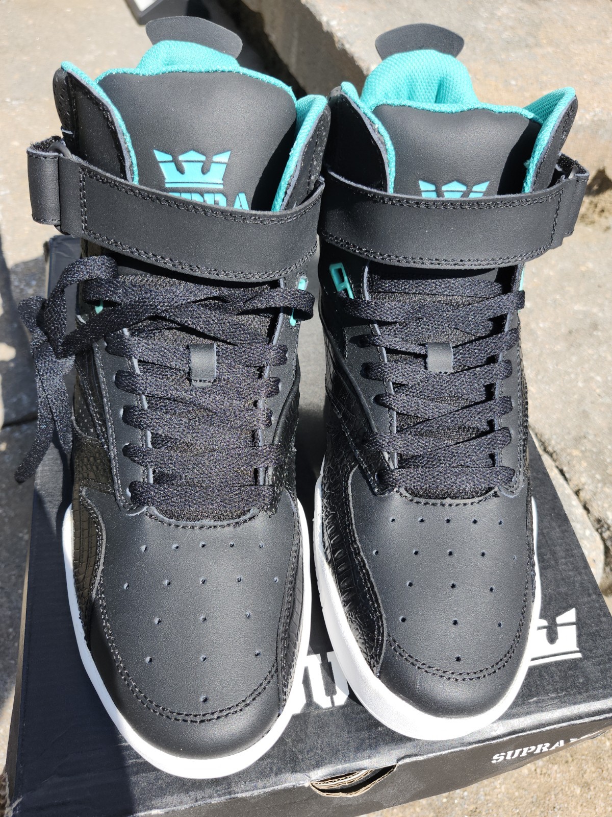 RARE SUPRA BLEEKER! SKATEBOARD SHOES! Size 10.5 NIB Black Croc Aqua Teal Hi Top