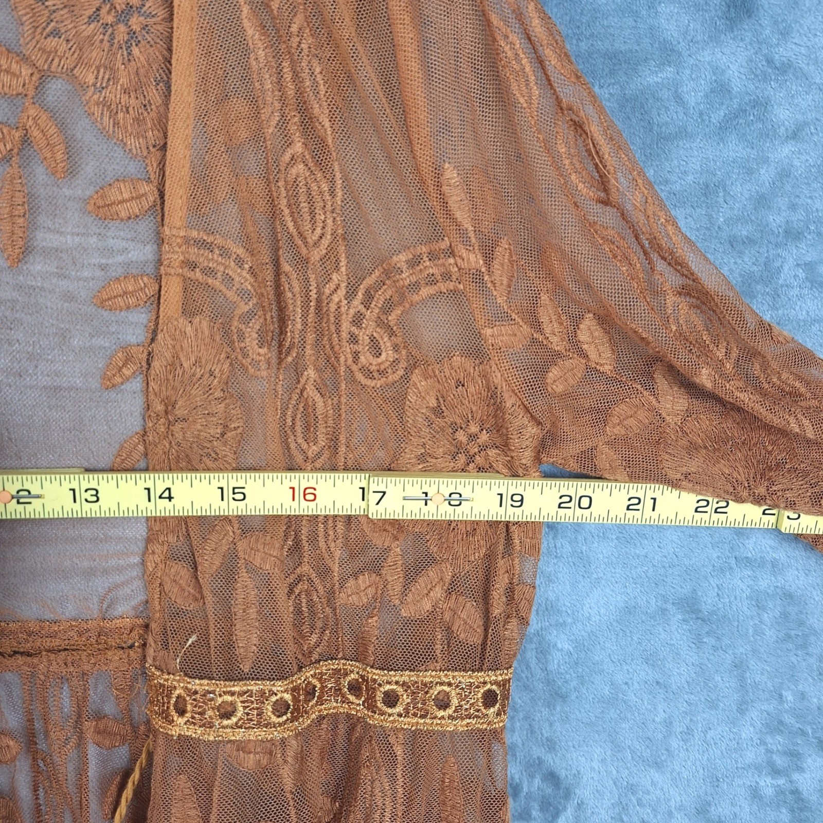 Womens Kimono Medium Festival Floral Lace Long Duster Fairy Sheer Boho Ethereal