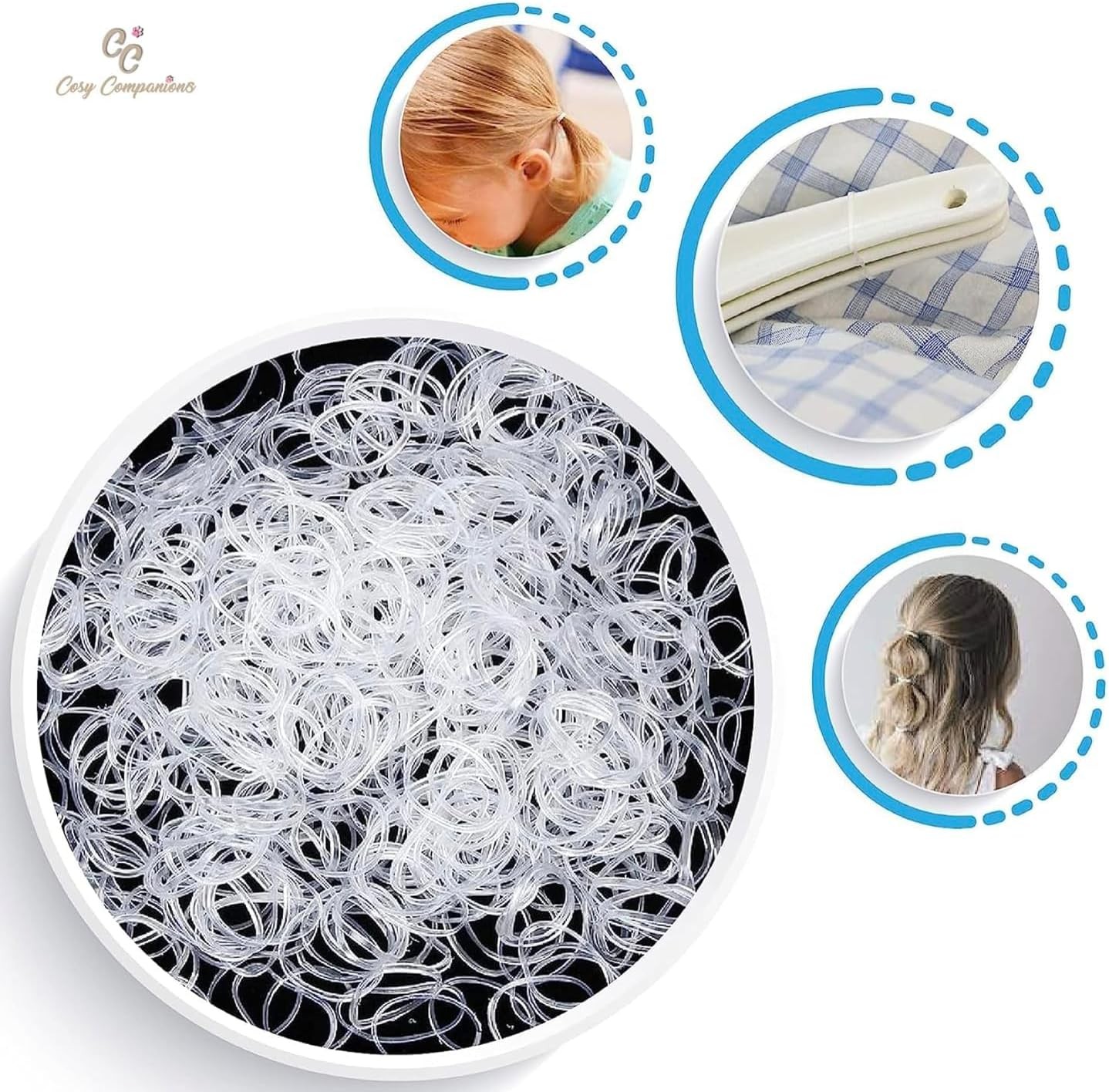 100x Clear Hair Elastics, Clear Rubber Bands For Hair Ties For Thin Hair, Mini,