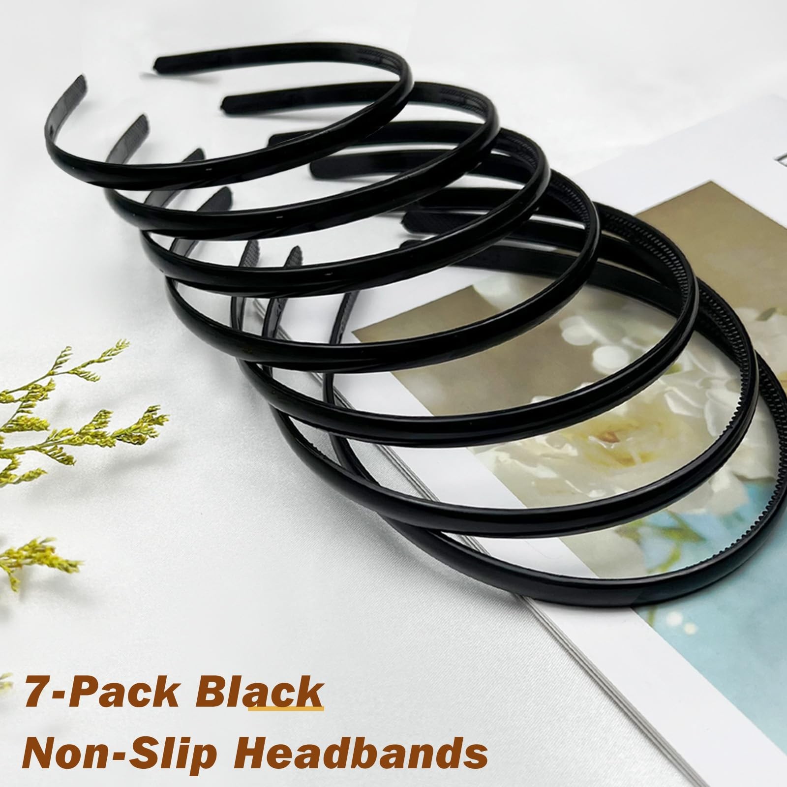 Zoolinn 7 Pcs Plastic Headbands for Women – Black 1 Count (Pack of 7),