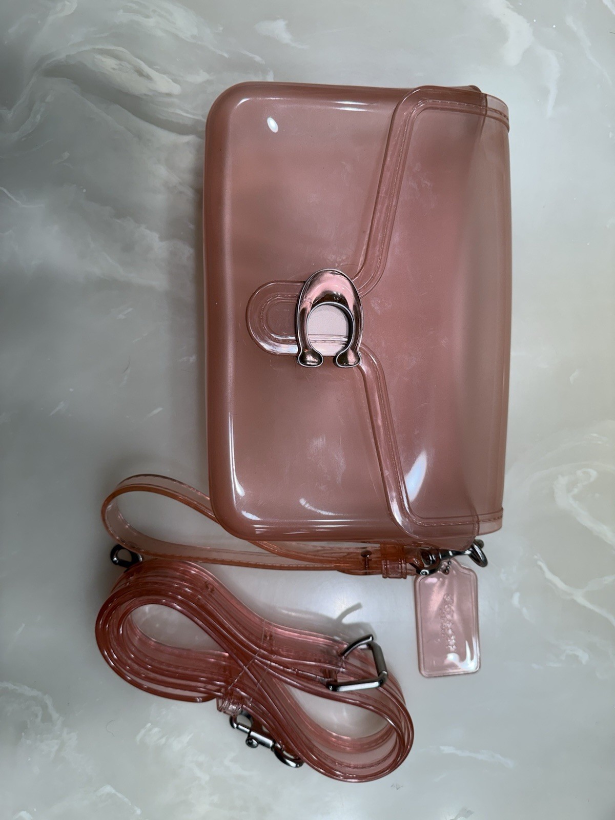 Coach Pink Jelly Crossbody Wristlet, Detachable Strap, Push Lock, Silver