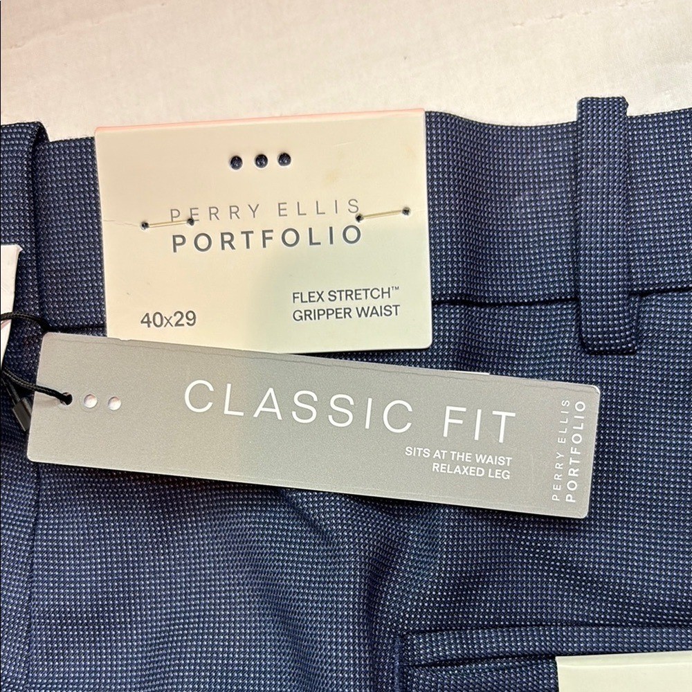 Perry Ellis Portfolio Blue Slim Fit Flex Stretch Gripper Waist 40×29 Pants NWT