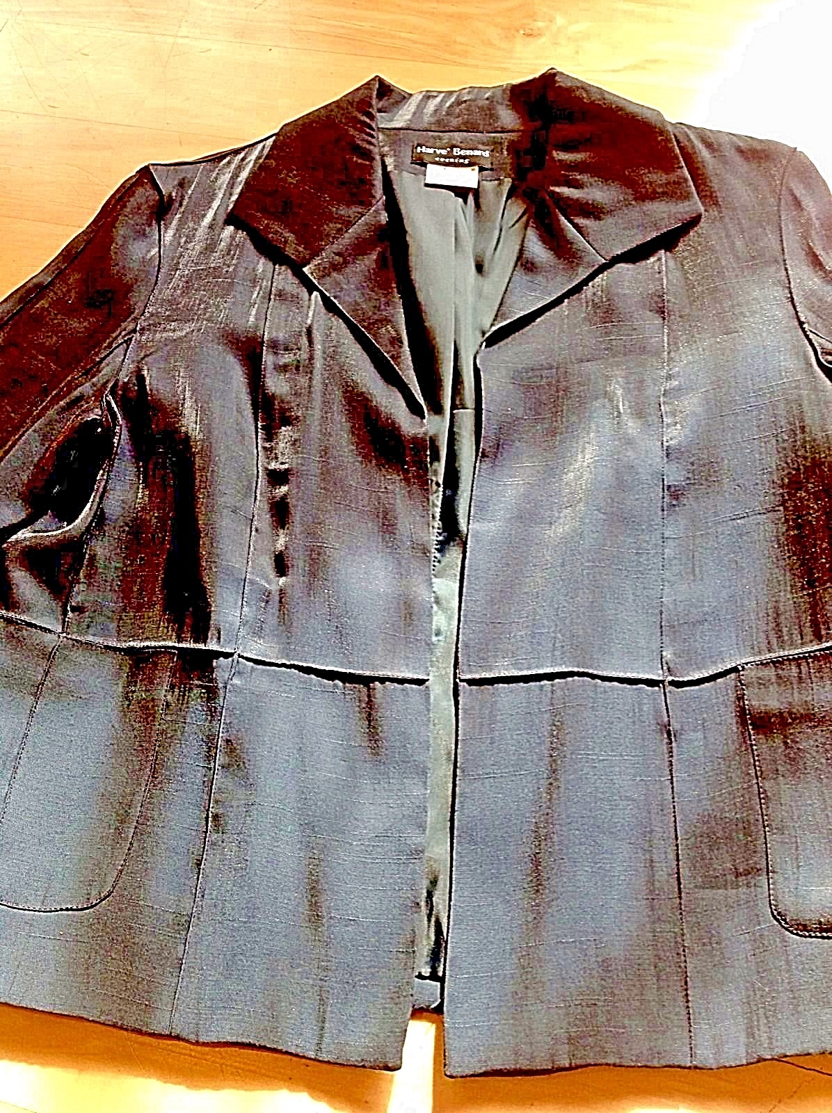 HARVE BENARD Shiny Black Lagenlook Deconstructed AVANT GARDE Artsy Jacket M L 10