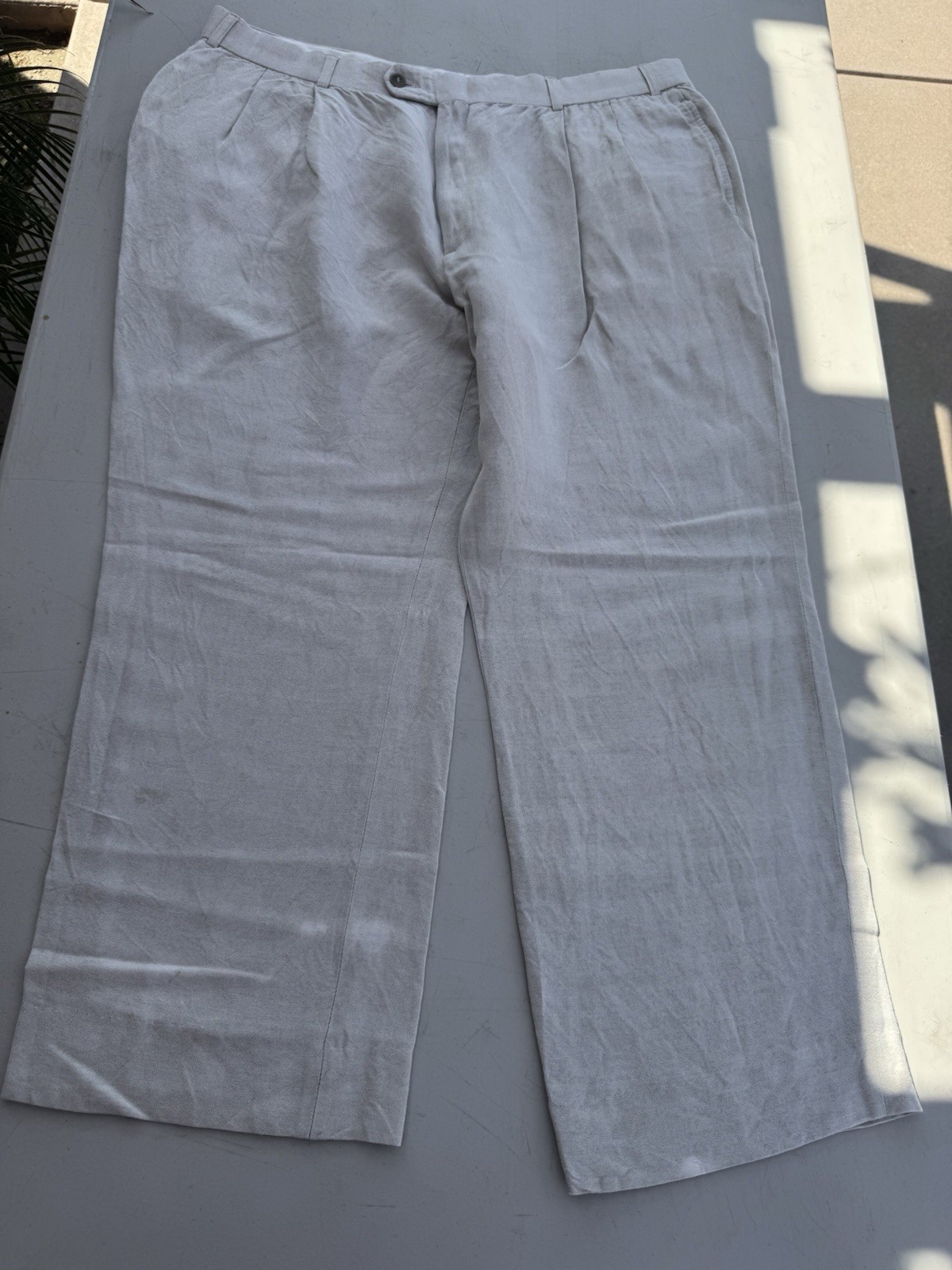 Haspel Linen Pants Oxford Dress Mens 38R Pleated Cuffed Beige Tan Summer Preppy