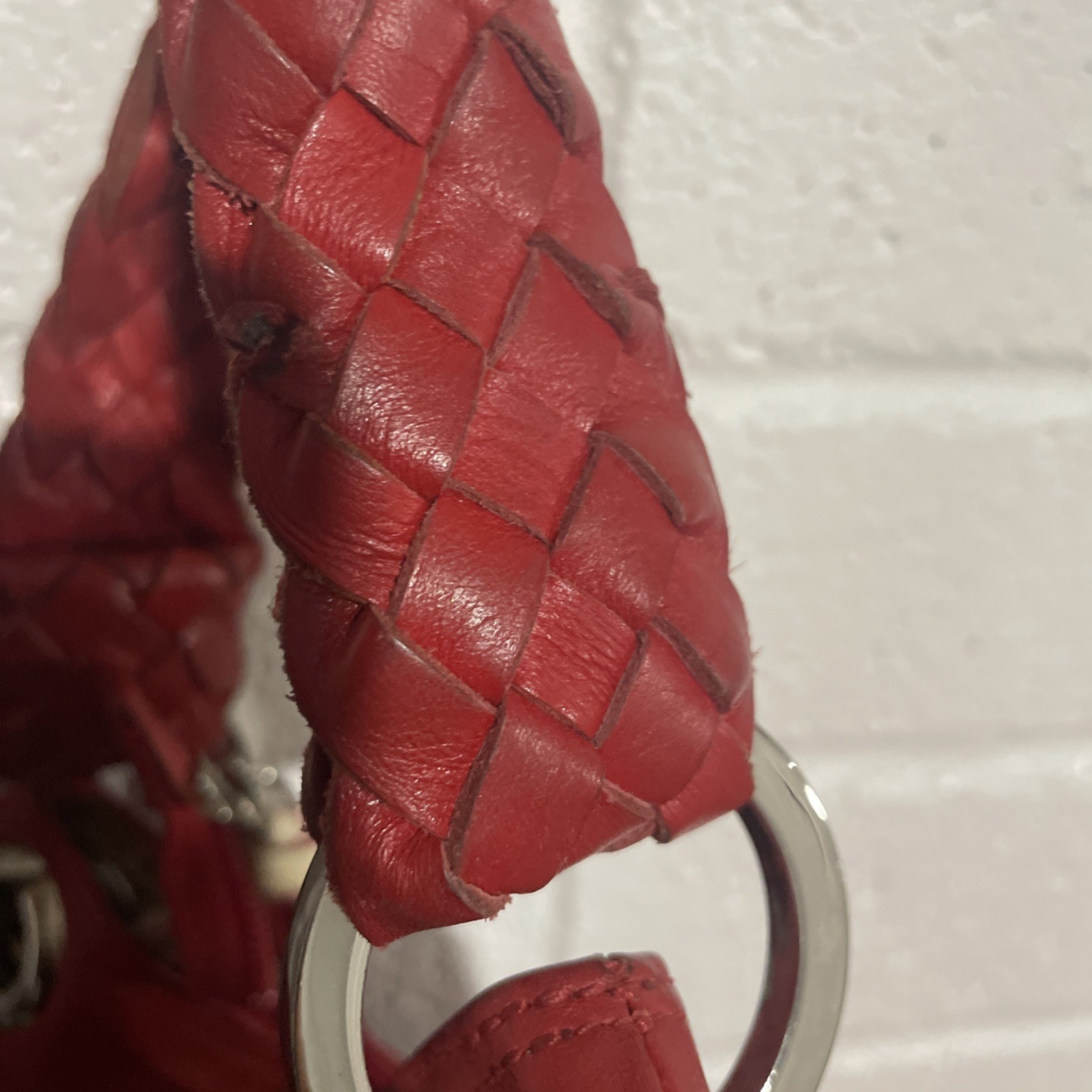 Falor Red Woven Handle Leather Women’s Tote Bag Slouchy Shoulder Bag READ