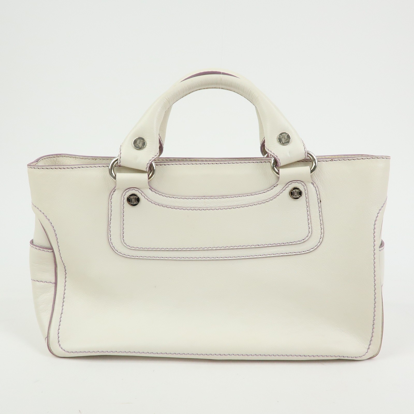 CELINE Macadam Leather Boogie Bag Hand Bag Tote Bag White Purple Auth Used F/S