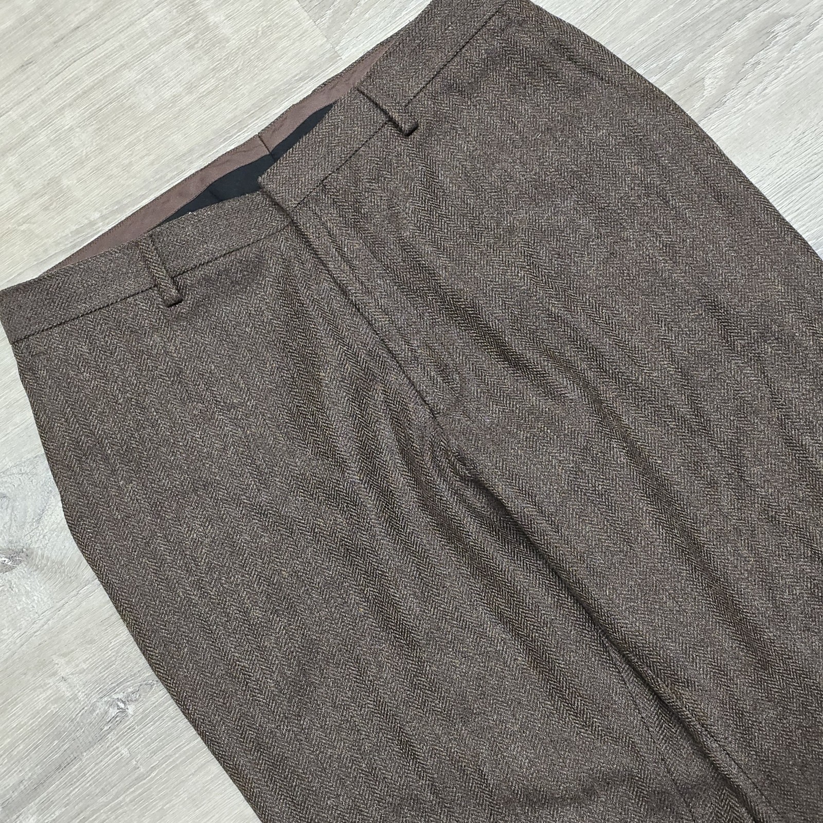 J.Crew x Moon Kenmare Tweed Pants 36×32 Brown Herringbone Worsted Wool Trouser