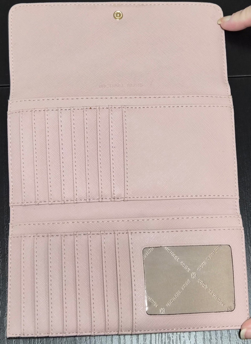 Michael Kors Pink Solid Logo Flap Wallet w/ Zip Coin Pocket Card Slots ID