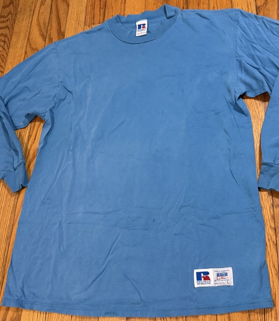 VTG 90s Russell Athletic BlueLong Sleeve Mock Neck Mens Large Made USA