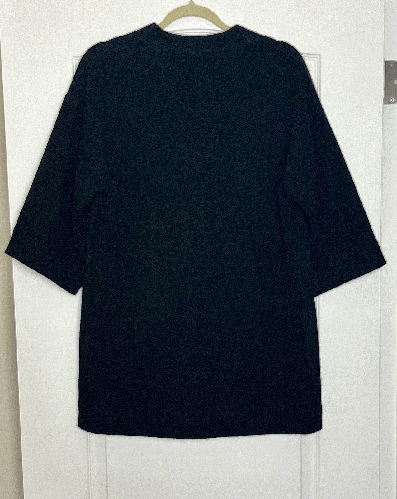 ETCETERA Black 100% Wool Cardigan Leather Buckle & Snap Closure Oversized XS