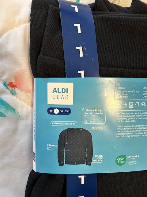 Aldi Gear logo Pullover Sweatshirt Black crew neck Unisex Men’s Large 2026 NWT