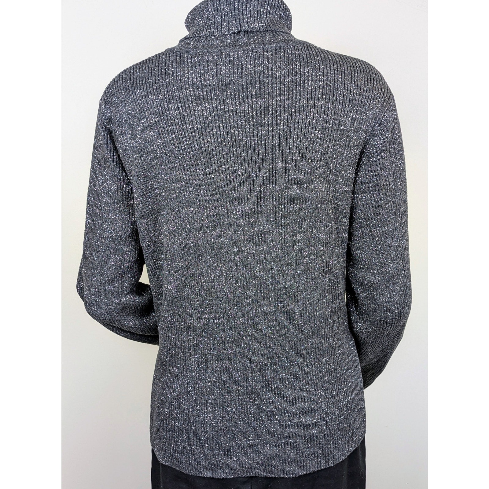 Jeanne Pierre Woman Turtleneck Sweater 2X Dark Gray Silver Sparkle Holiday